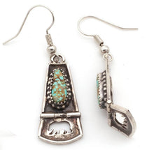 Load image into Gallery viewer, Hinged Turquoise Dangles with Bear Cutout Earrings