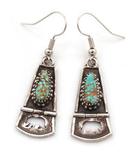 Load image into Gallery viewer, Hinged Turquoise Dangles with Bear Cutout Earrings