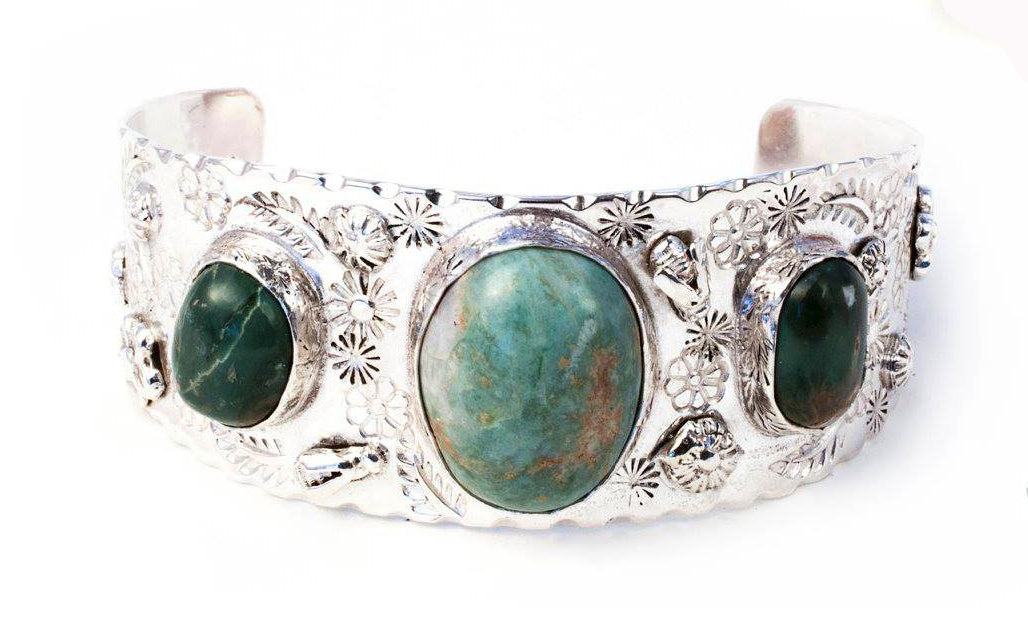 Stamped Gemstone Cuff