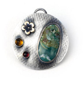 Round Flower and Gemstone Charm